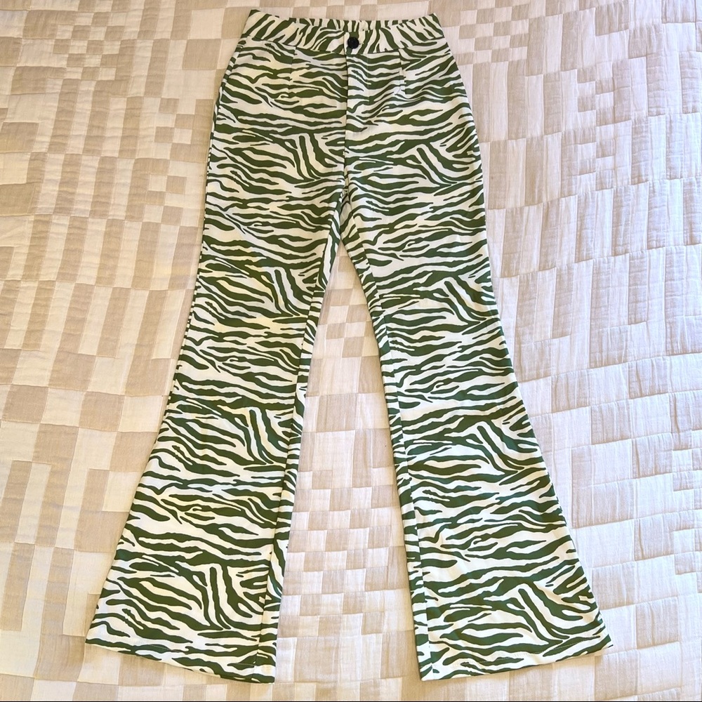 Green Zebra Flare Pants